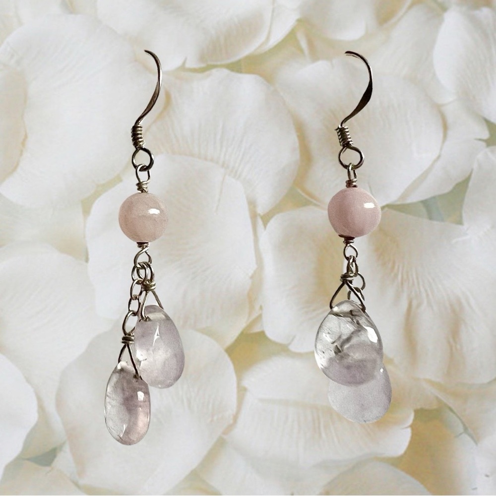 Sterling Silver Rose Quartz Dangles - image 2